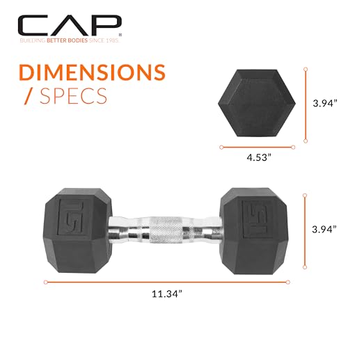 CAP Barbell 15 LB Hex Coated Dumbbell Weight