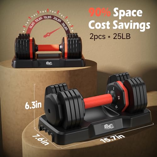 UKEEP 25LB Adjustable Dumbbell Set for Workouts