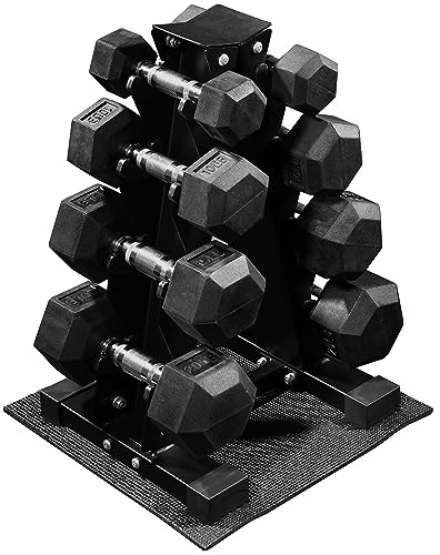 Rubber Coated Hex Dumbbell Set with Rack