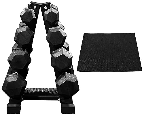 Rubber Coated Hex Dumbbell Set with Rack