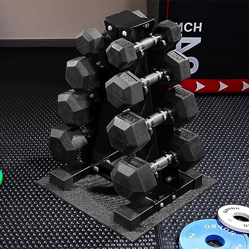 Rubber Coated Hex Dumbbell Set with Rack