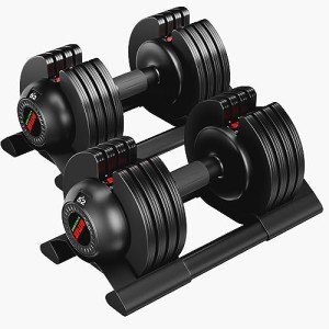 Adjustable Dumbbell,52lbs Dumbbell Set with Tray for Workout Strength Training Fitness, Adjustable Weight Dial Dumbbell with Anti-Slip Handle and Weight Plate for Home Exercise