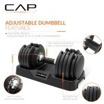 CAP Barbell ADJUSTABELL® 55 lb Pair of Adjustable Dumbbells with Contoured Full Rotation Handle, Honeycomb Chrome and Black Handle