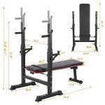 Adjustable Weight Bench with Barbell Rack and Dip Station