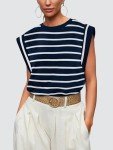 Women’s Loose Fit Striped Tank Top – Navy/White