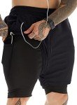 Men's 2-in-1 Lightweight Gym Running Shorts - Black