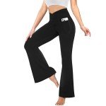 YOLIX Women's High Waisted Flared Leggings with Pockets