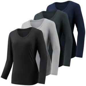 Long Sleeve Athletic Tops for Women - 4 Pack