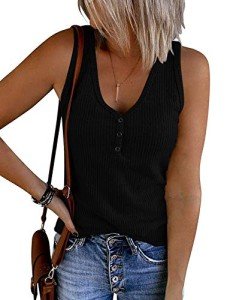 MEROKEETY Women's Sleeveless V-Neck Henley Shirt