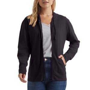 Hanes Women's Black Slub Jersey Hoodie - Large