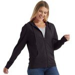 Hanes Women's Black Slub Jersey Hoodie - Large