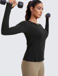 Seamless Ribbed Long Sleeve Workout Shirt for Women
