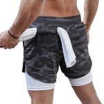 Men's 2-in-1 Running Workout Shorts - Grey Camo