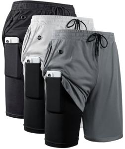 Men's 2-in-1 Lightweight Gym Running Shorts - 3 Pack