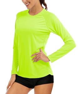 Women's Long Sleeve Athletic Running Shirt - Fluorescent Green