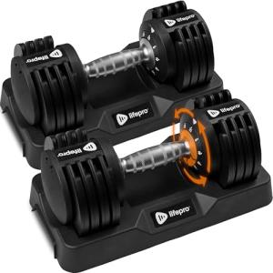 LifePro Adjustable Dumbbell Set – 5-25 lbs for Home