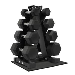 Rubber Coated Hex Dumbbell Weight Set with Rack