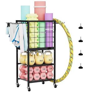 Compact Dumbbell Rack with Yoga Mat Storage Wheels