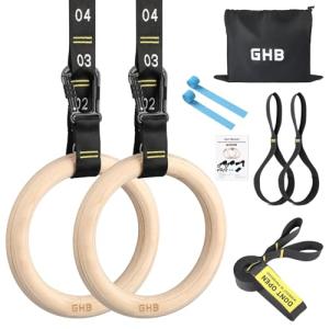 Wooden Gymnastic Rings with Adjustable Straps Set