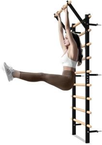 Swedish Ladder Wood Stall Bar with Pull-Up & Dip Bars