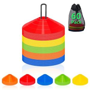 60 Pack Agility Soccer Cones with Portable Bags