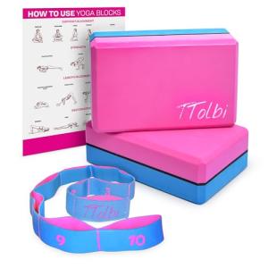 Yoga Blocks 2 Pack with Stretch Band Guide