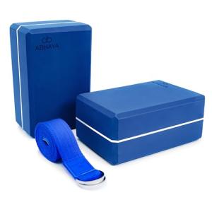 Yoga Block 2-Pack with Stretch Strap Combo