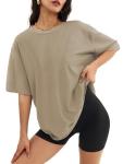 Athmile Women's Oversized Casual Tee - Khaki