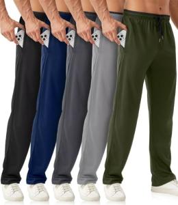 Men's Athletic Sweatpants with Zipper Pockets - 5 Pack