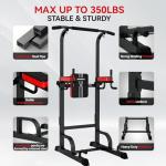 Pooboo Adjustable Power Tower Dip and Pull-Up Bar