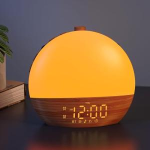 Wood Grain Sunrise Alarm Clock with Bluetooth Sound Machine