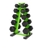150 LB Hex Dumbbell Set with Green Rack