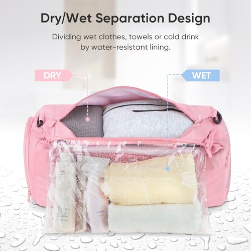 Waterproof Gym Duffel Bag with Compartments (Pink)