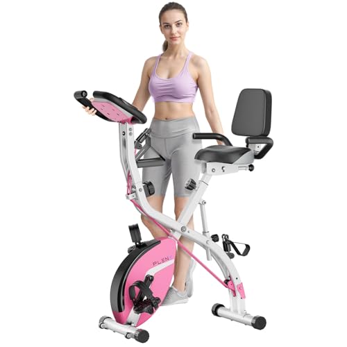 PLENY Folding Exercise Bike with Arm Resistance Band