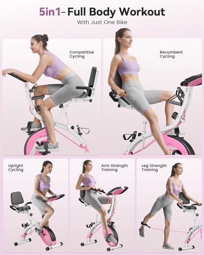 PLENY Folding Exercise Bike with Arm Resistance Band