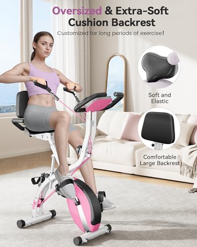 PLENY Folding Exercise Bike with Arm Resistance Band