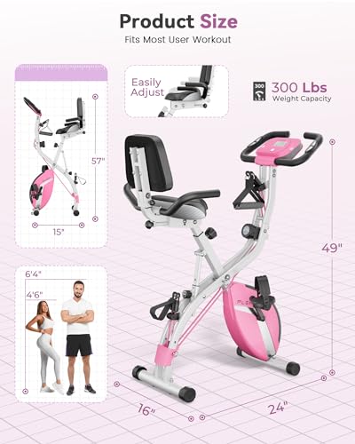 PLENY Folding Exercise Bike with Arm Resistance Band