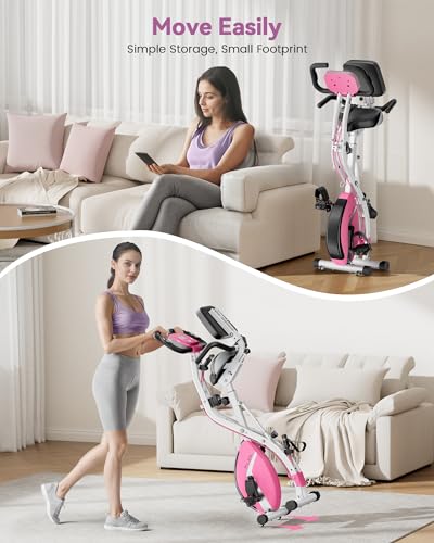 PLENY Folding Exercise Bike with Arm Resistance Band