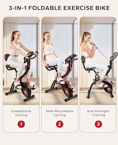 HAPBEAR 3-in-1 Folding Magnetic Exercise Bike