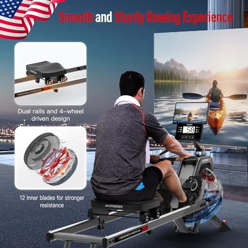 HARISON Foldable Water Rowing Machine with LCD Monitor