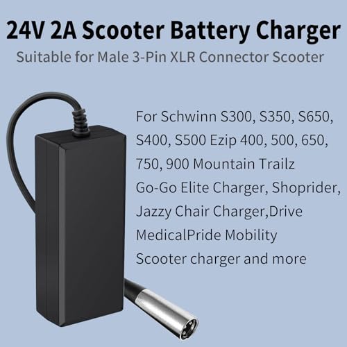 24V 2A Electric Scooter Battery Charger, 3-Pin XLR