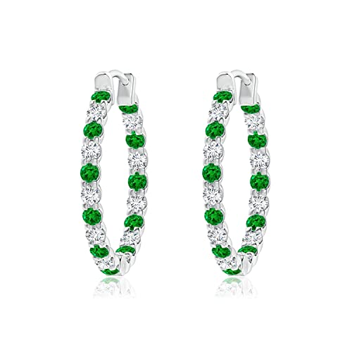 Emerald Hoop Earrings in 14K White Gold