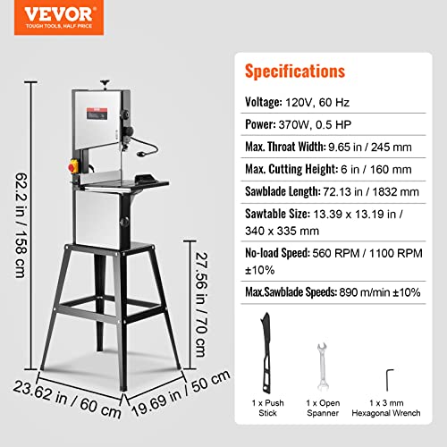 10" Benchtop Bandsaw with Metal Stand, Work Light & Fence