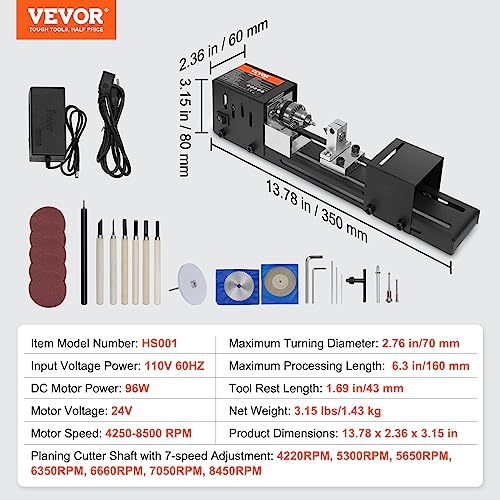 VEVOR Mini Lathe Machine, 2.76 in x 6.3 in