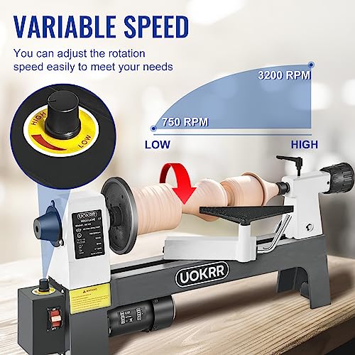 UOKRR Mini Wood Lathe Machine - 8" x 12