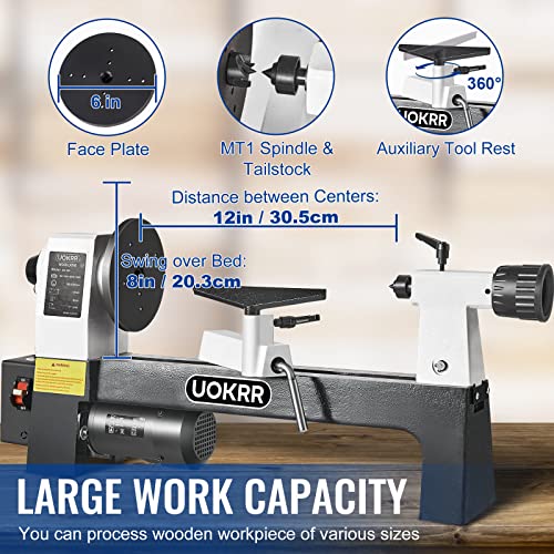 UOKRR Mini Wood Lathe Machine - 8" x 12