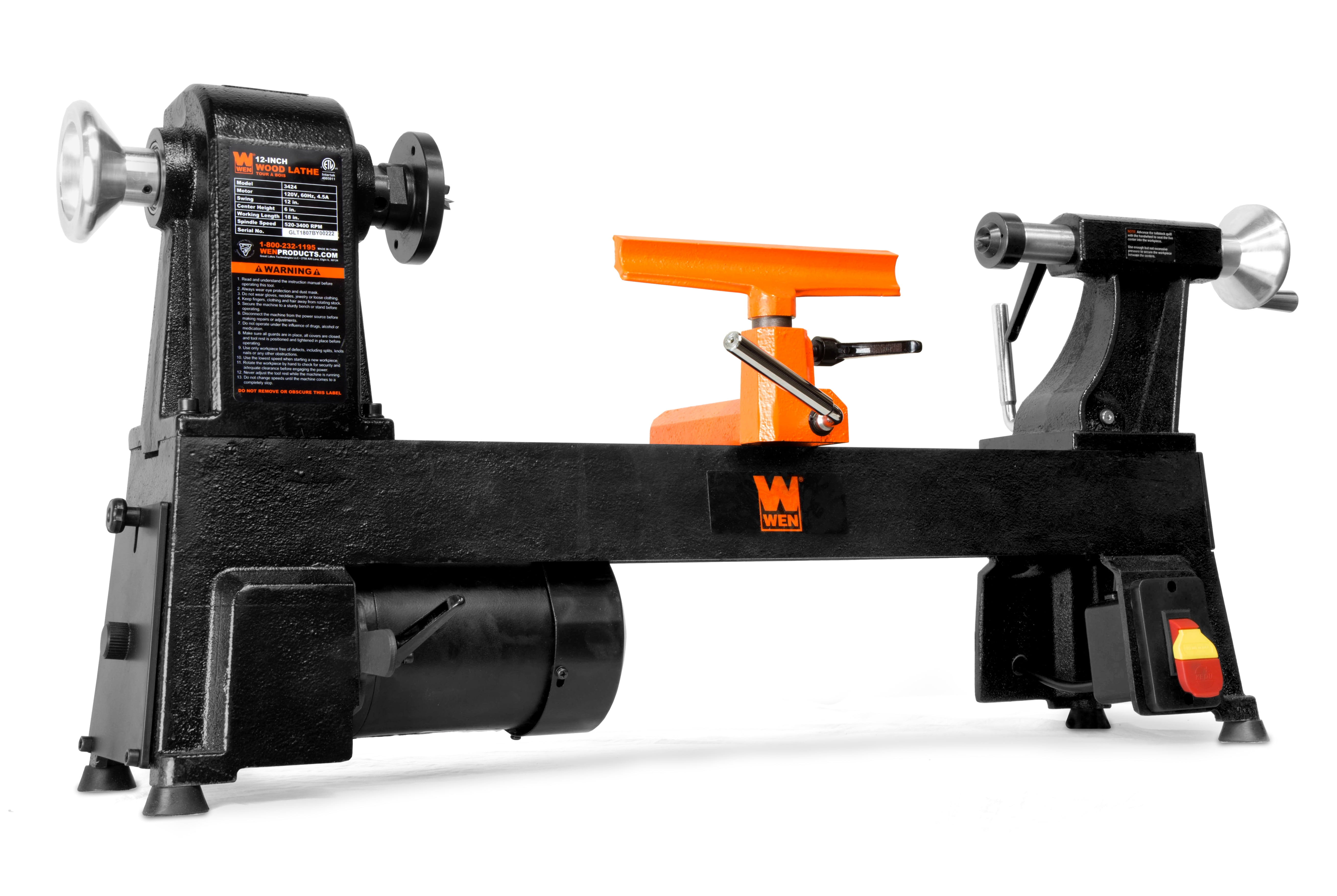 WEN 5-Speed Wood Lathe, 12x18, Black