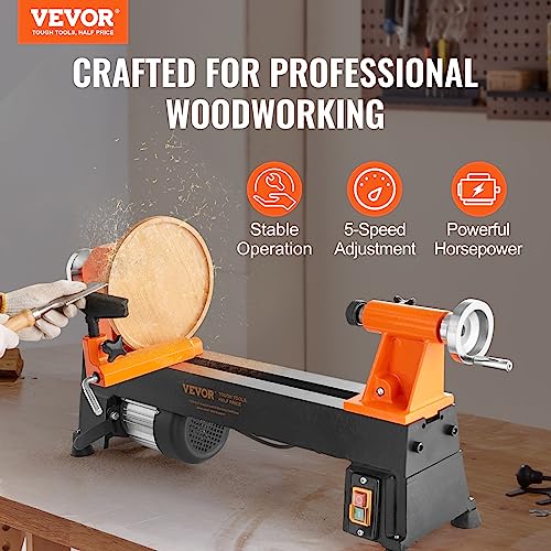 VEVOR Benchtop Wood Lathe, 10x18, 0.5HP, 5 Speeds