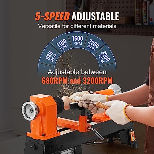 VEVOR Benchtop Wood Lathe, 10x18, 0.5HP, 5 Speeds