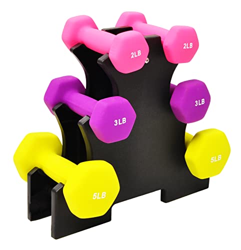 Set of 6 Colorful Neoprene Dumbbells with Rack